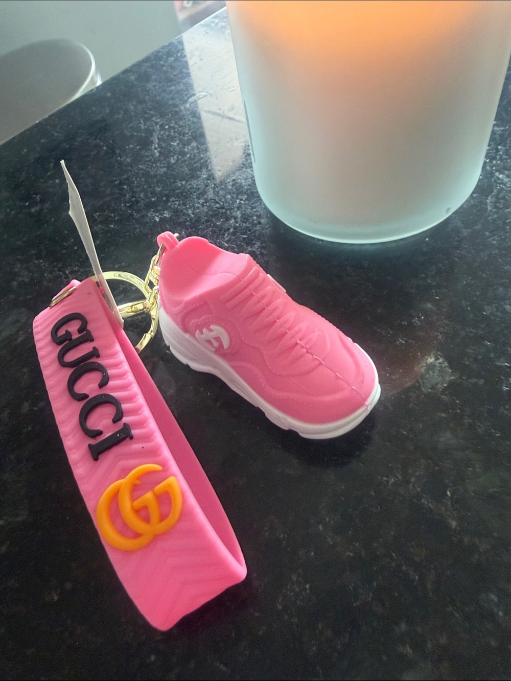 Pink Sneaker Keychain with Logo Strap